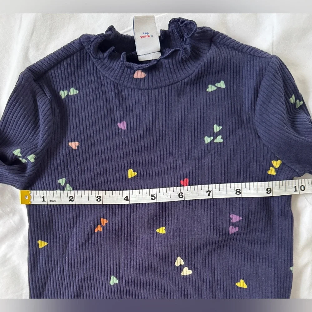 Old Navy NWT Rib Knit Heart Print Navy Long Sleeve Mock Neck Top Size 18-24M